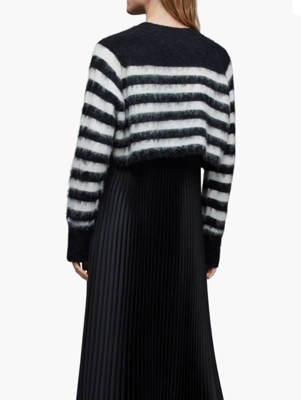 AllSaints Nwt Wool/alpaca Black Fuzzy Striped Cropped Sweater Size Large